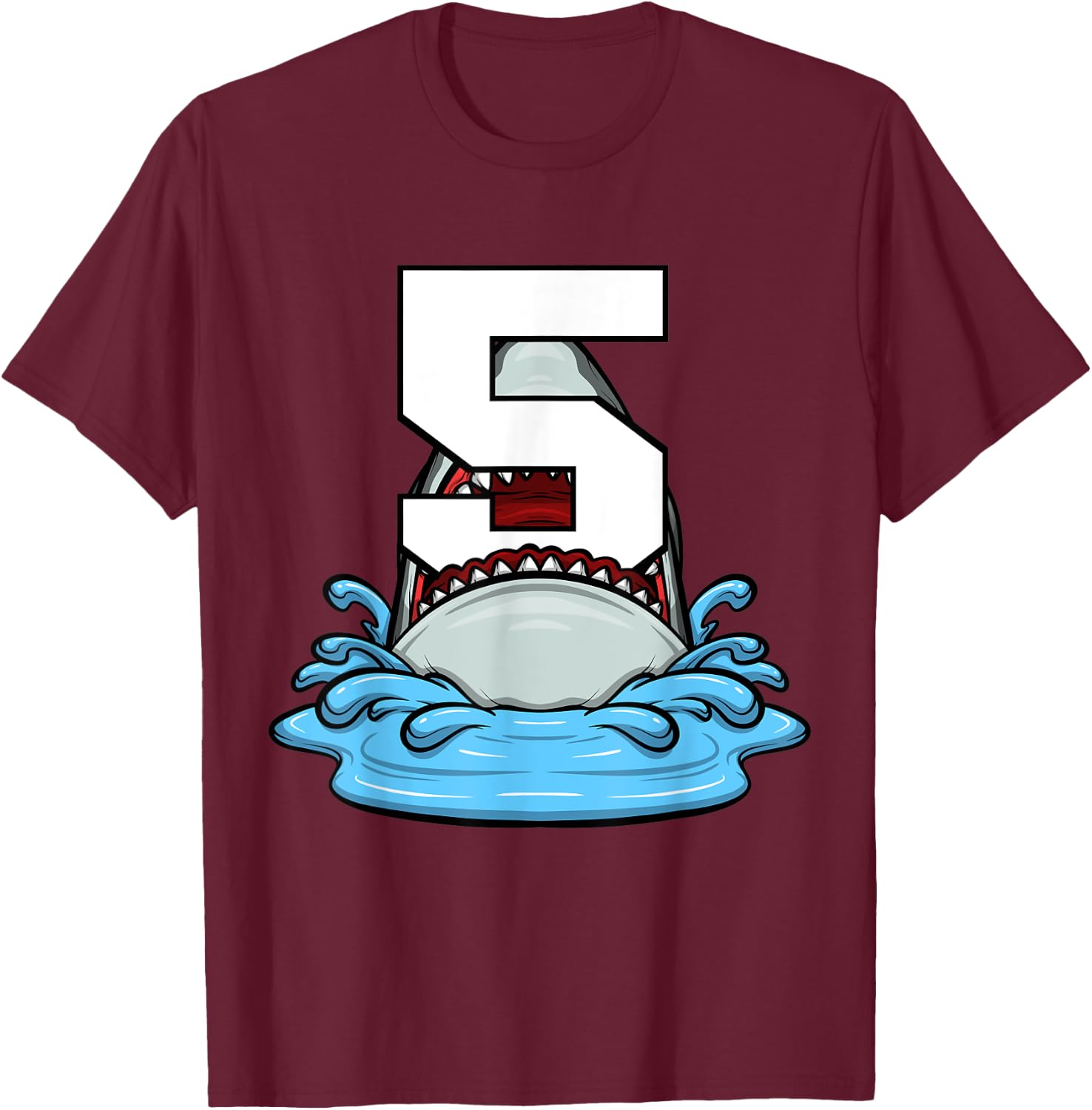 Sea Animals Birthday Kids Shark 5th Birthday Kids Boy T-Shirt - T-Shirt | Maroon