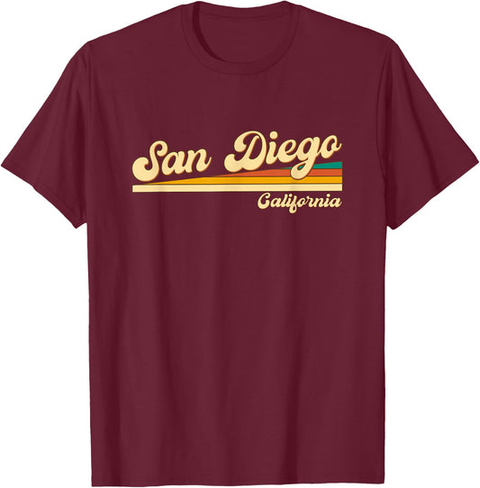 San Diego - California - Vintage / Retro Stripes - Classic T-Shirt - T-Shirt | Maroon