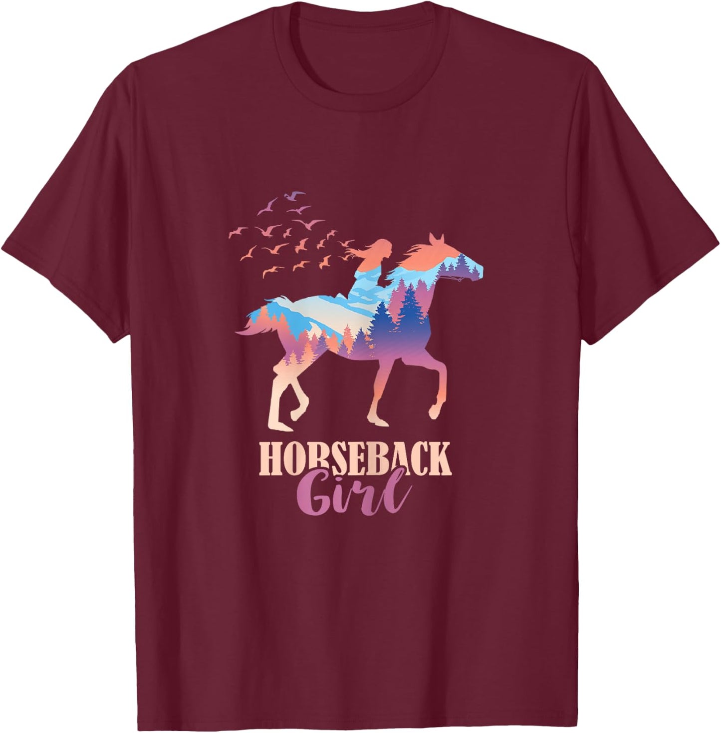 Horseback Girl Horseback Riding Horse Racing Horse Lover T-Shirt - T-Shirt | Maroon