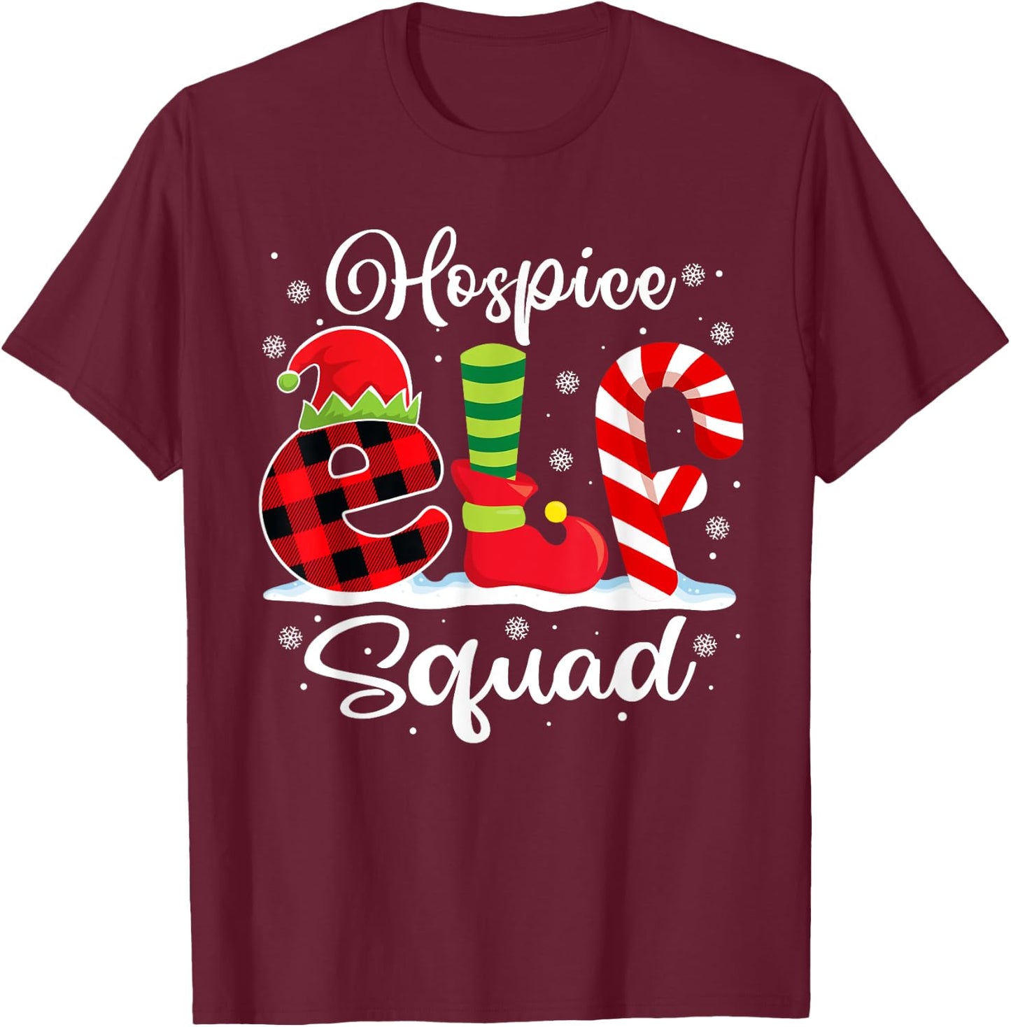 Hospice Elf Squad Christmas Hospice Nurse Matching T-Shirt - T-Shirt | Maroon