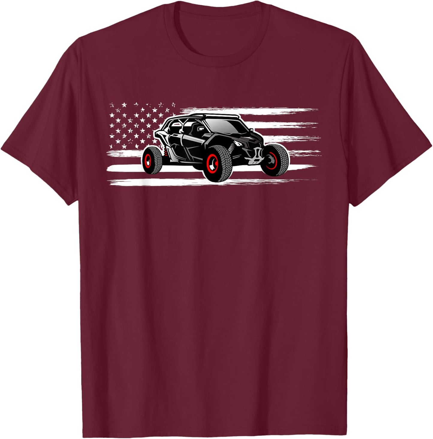 American Flag UTV Side by Side SXS Off Road T-Shirt - T-Shirt | Maroon
