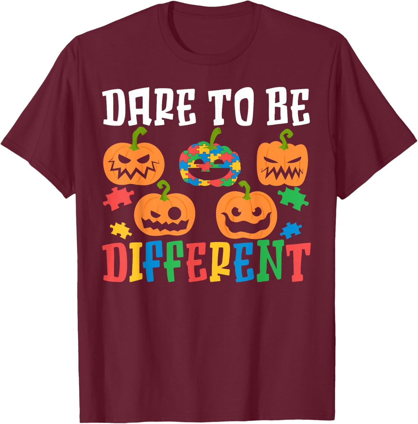 Autism Halloween Puzzle Trick Or Treat Autism Awareness T-Shirt - T-Shirt | Maroon
