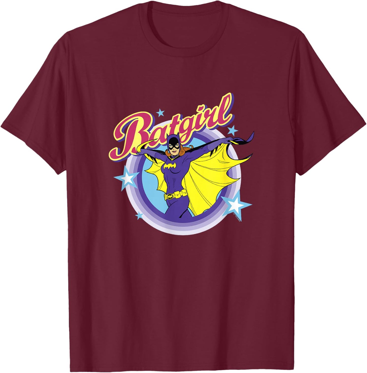 Batman Batgirl Epic Colorful 70's Style Big Chest Portrait T-Shirt - T-Shirt | Maroon
