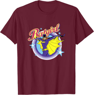 Batman Batgirl Epic Colorful 70's Style Big Chest Portrait T-Shirt - T-Shirt | Maroon
