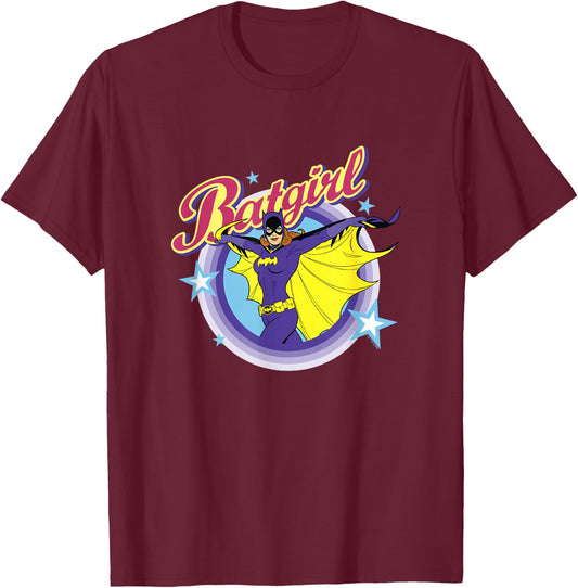 Batman Batgirl Epic Colorful 70's Style Big Chest Portrait T-Shirt - T-Shirt | Maroon