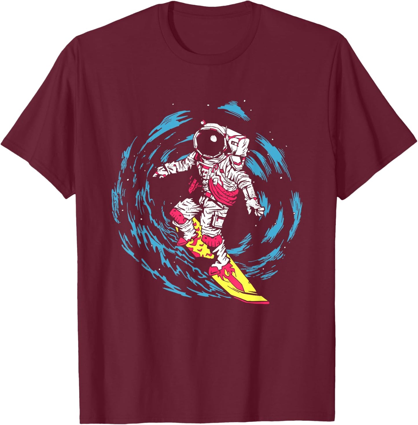 Space Astronaut Surf Through Black Hole T-Shirt - T-Shirt | Maroon