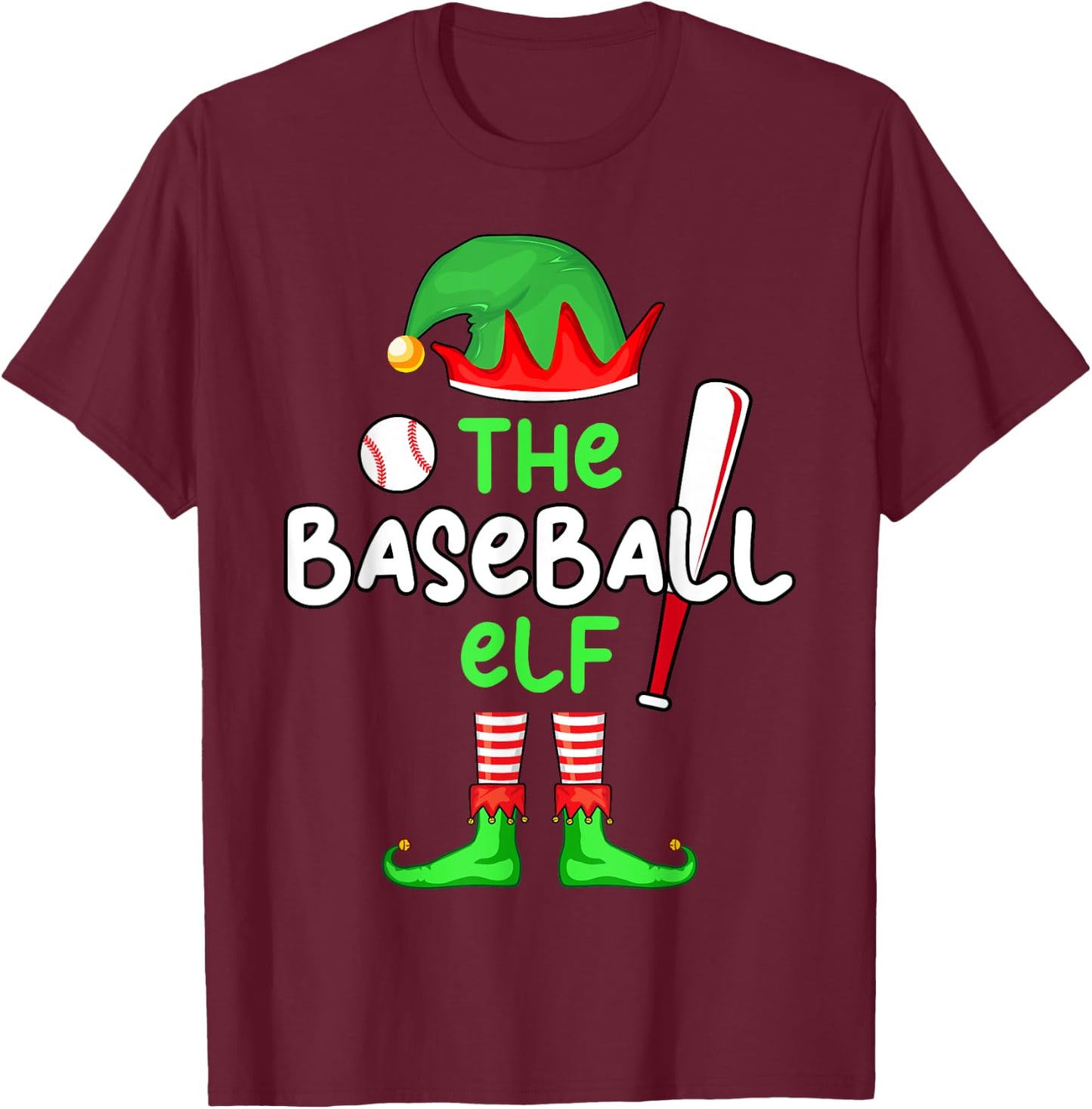 I'm The Baseball Elf Christmas Family Matching Pajama T-Shirt - T-Shirt | Maroon
