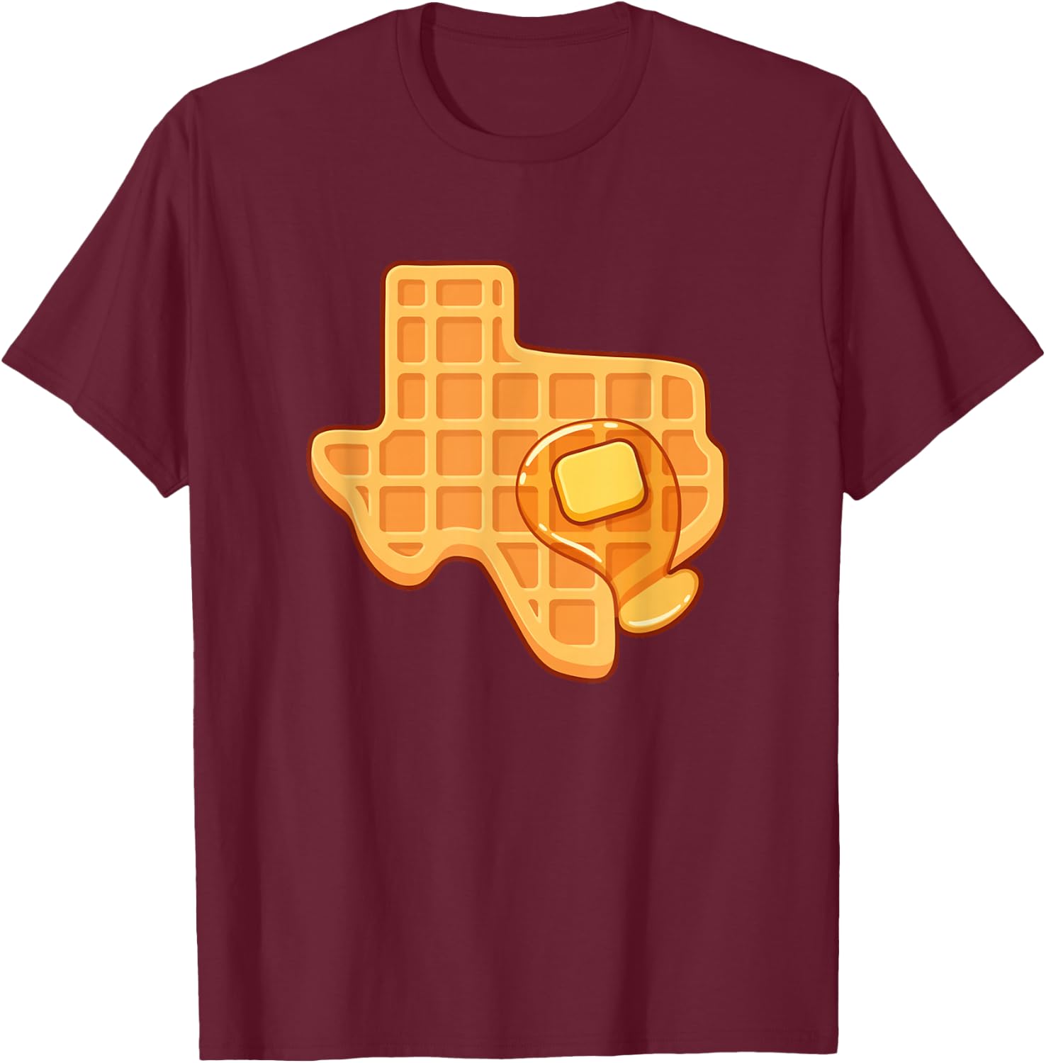Funny Texas Shaped Waffle With Syrup And Butter Austin City T-Shirt - T-Shirt | Maroon