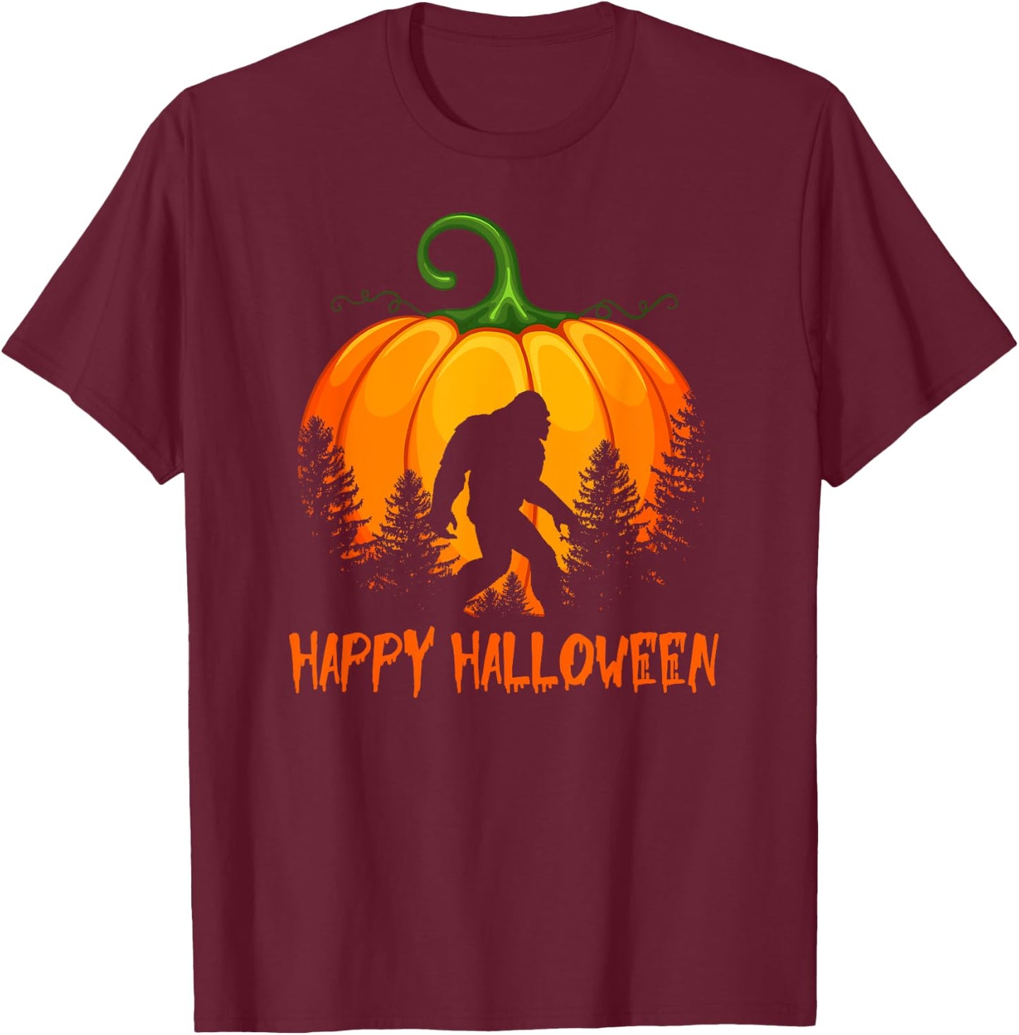 Vintage Bigfoot Pumpkin Halloween T-Shirt - T-Shirt | Maroon