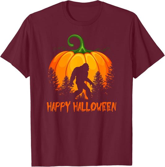 Vintage Bigfoot Pumpkin Halloween T-Shirt - T-Shirt | Maroon