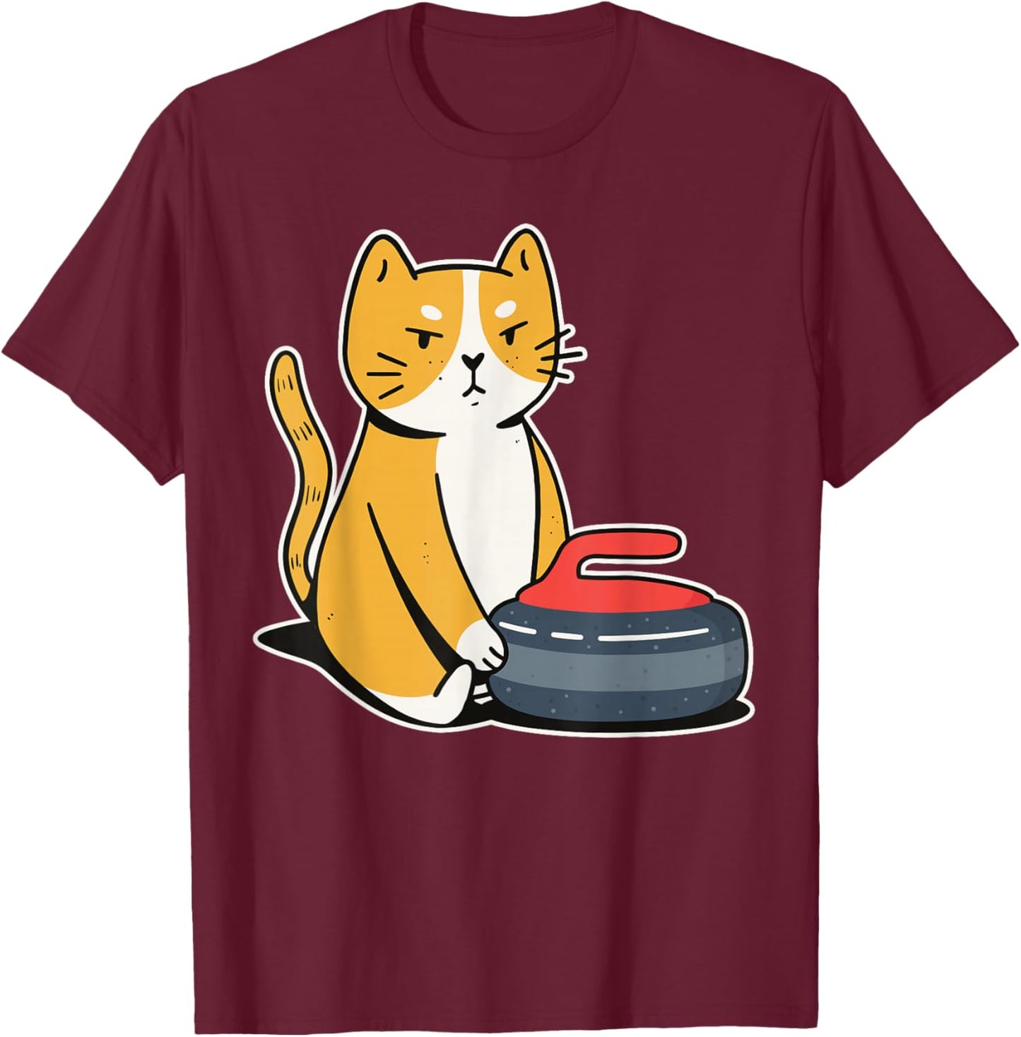 Curler Cat I Cat Curling I Curling Player T-Shirt - T-Shirt | Maroon