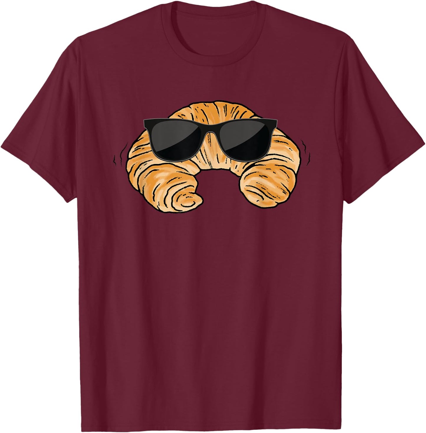 Croissant WIth Sunglasses Costume French Bread T-Shirt - T-Shirt | Maroon
