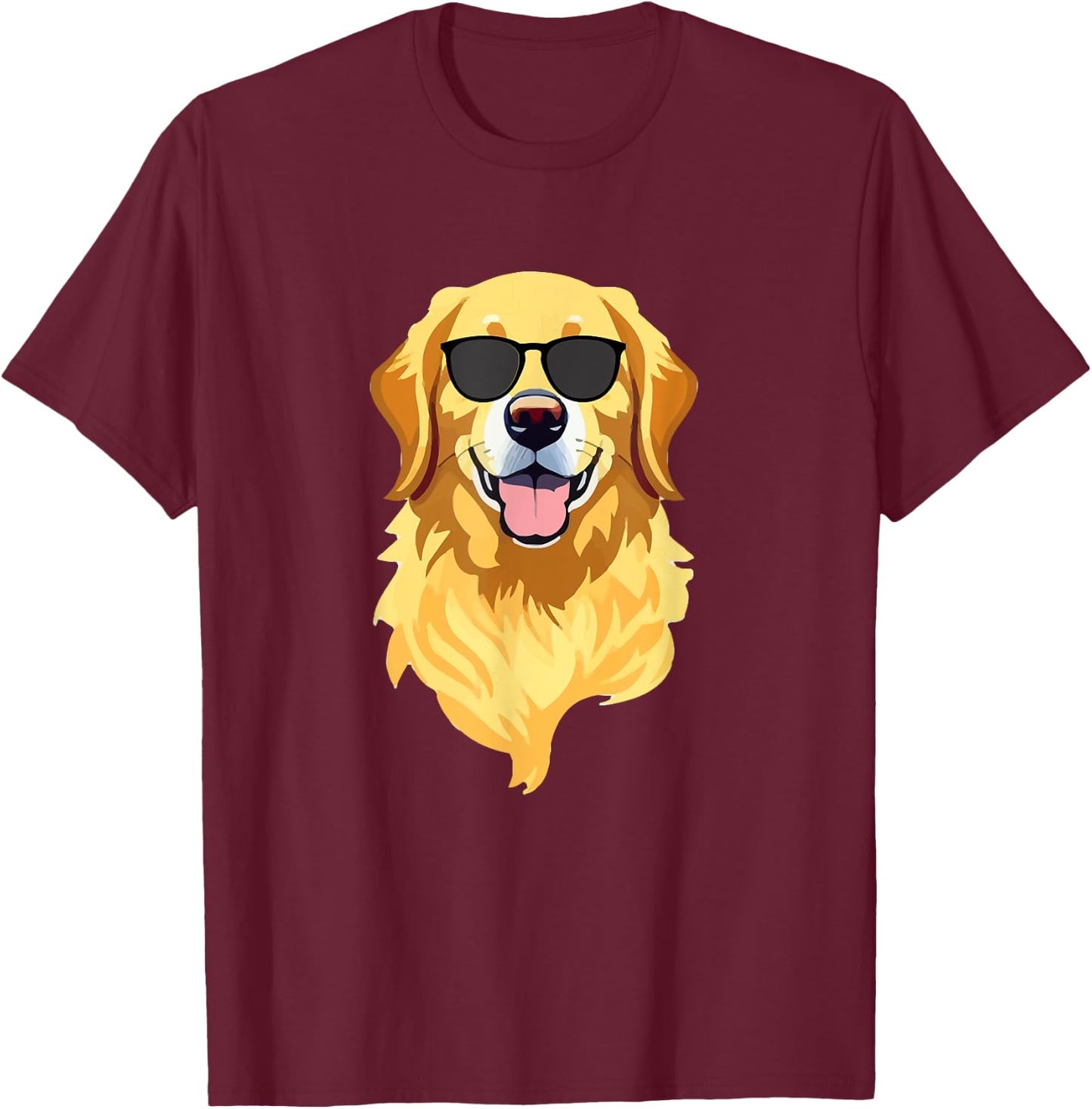 Funny Golden Retriever Wearing Sunglasses Cute Dog Lover T-Shirt - T-Shirt | Maroon