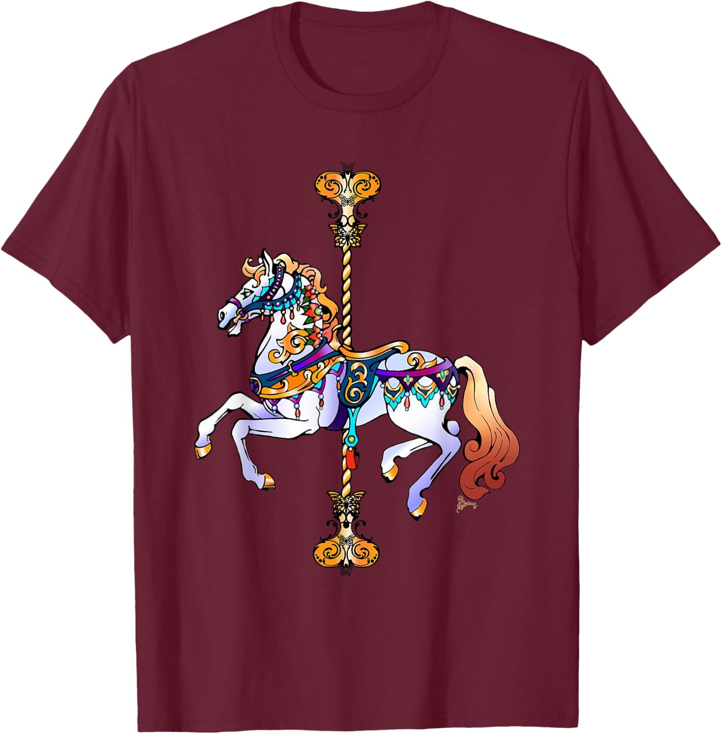 Carnival Carousel Horse Design T-Shirt - T-Shirt | Maroon