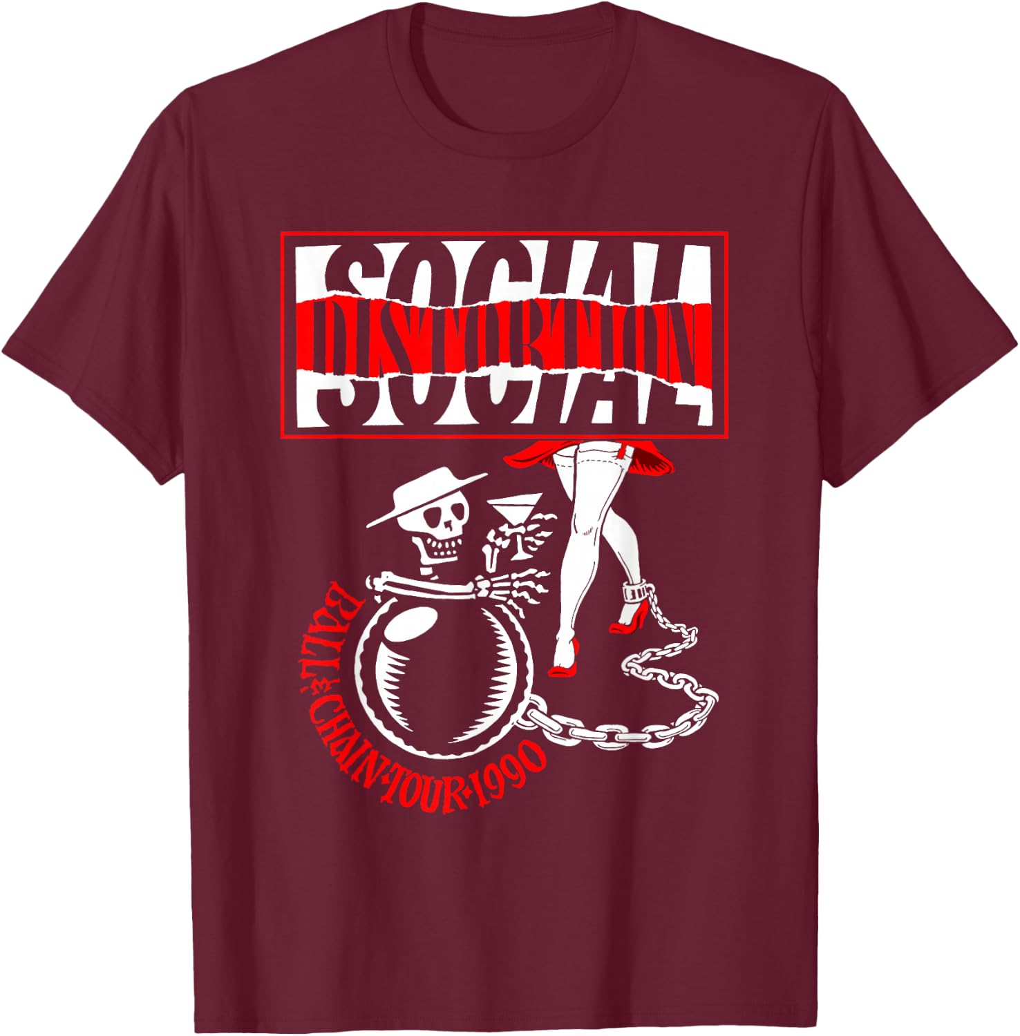 Official Social Distortion Ball and Chain T-Shirt - T-Shirt | Maroon