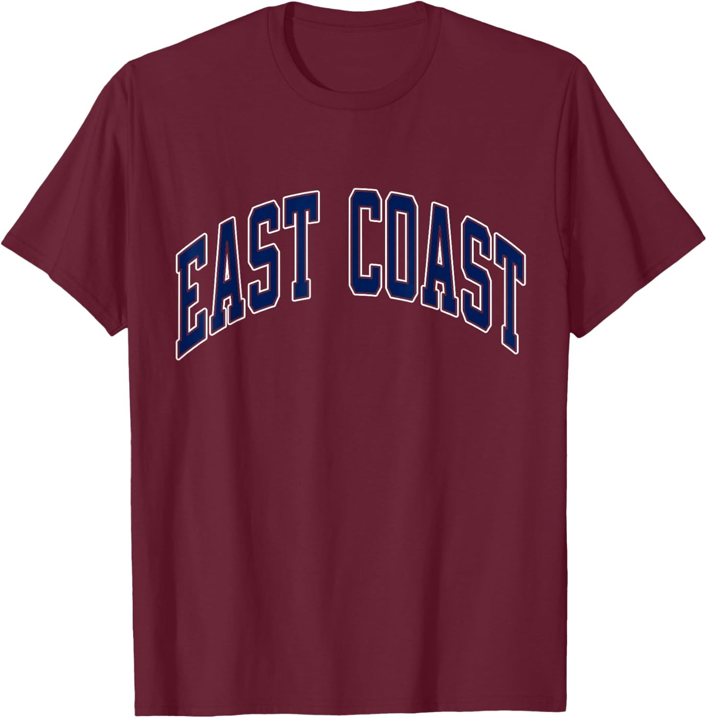 East Coast Varsity Style Navy Text T-Shirt - T-Shirt | Maroon