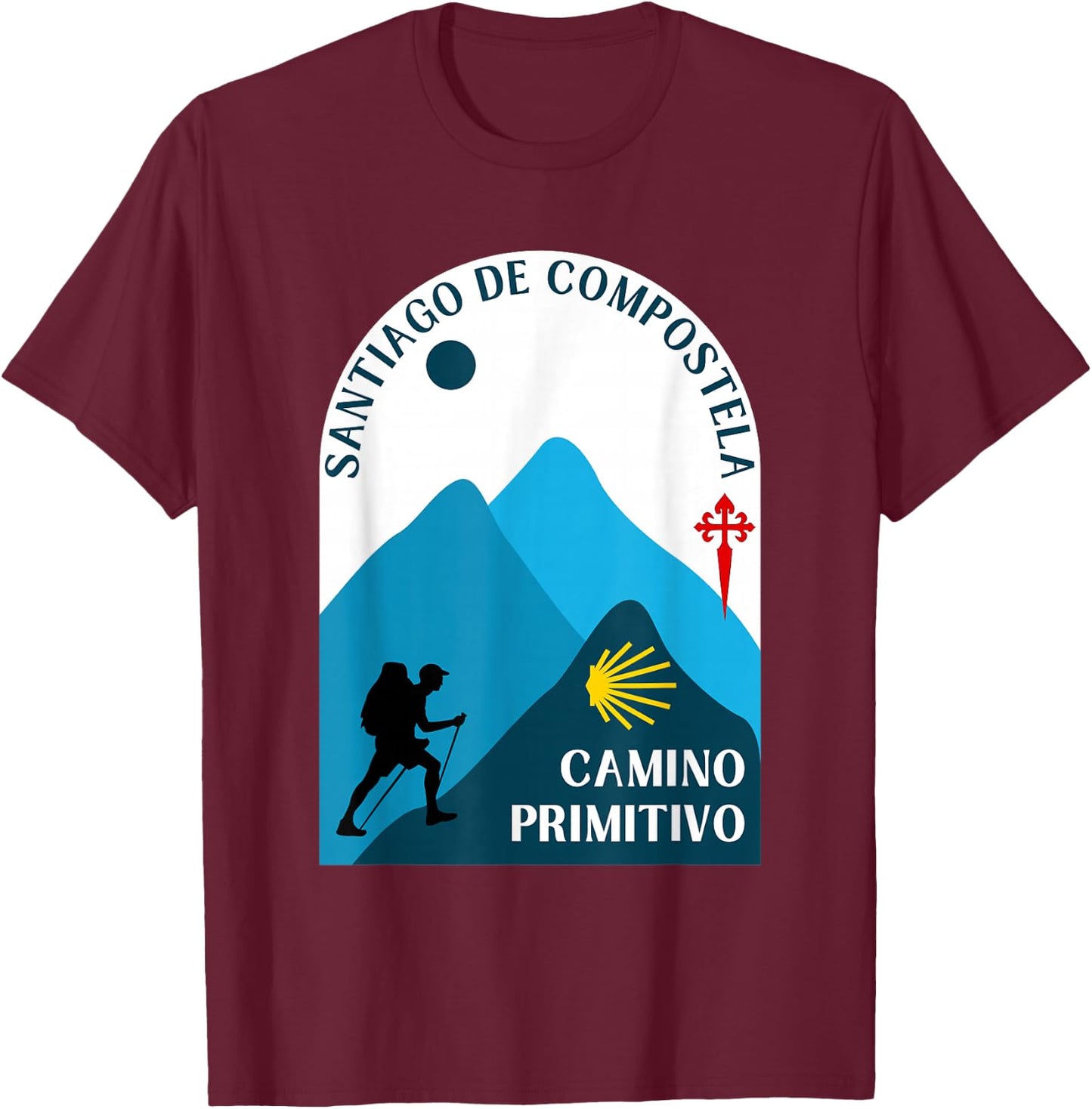 Camino Primitivo Man Walking Santiago Original Way T-Shirt - T-Shirt | Maroon