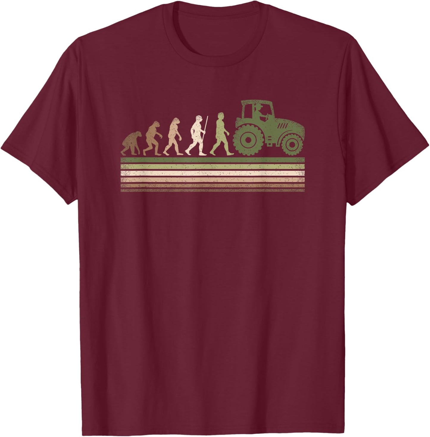 Funny Retro Evolution Tractor Farmer Farming Agriculture Men T-Shirt - T-Shirt | Maroon