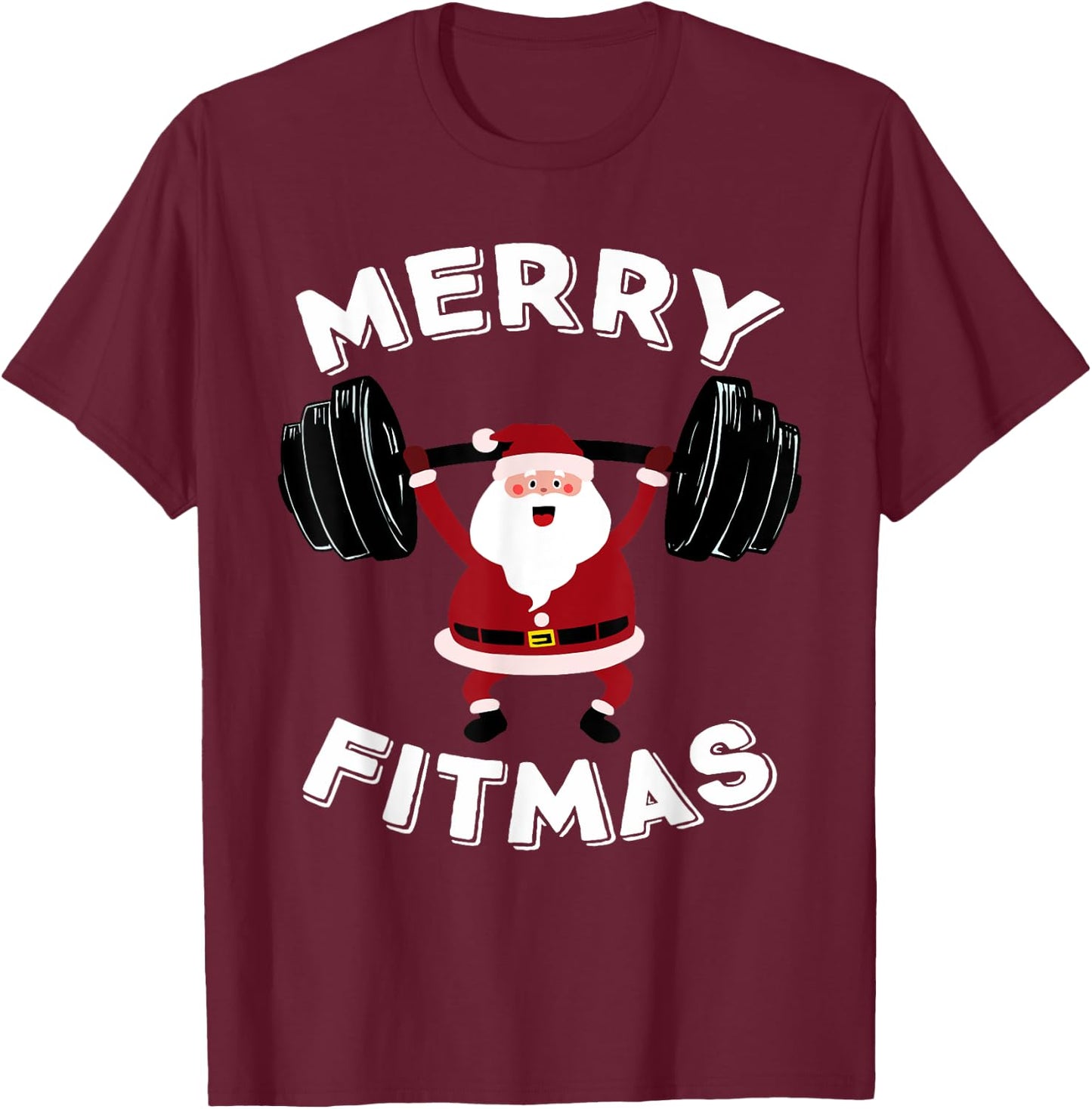 Merry Fitmas Christmas Powerlifter Santa Claus Merry Fitmas T-Shirt - T-Shirt | Maroon
