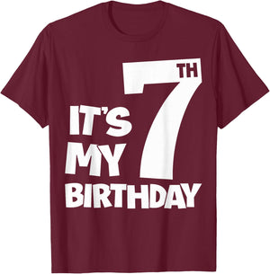 7th Happy Birthday Shirt It's My 7 Seven Birthday Boys Girls T-Shirt - T-Shirt | Maroon