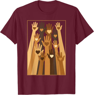 Melanin Hand Hearts Black History Month BLM African American T-Shirt - T-Shirt | Maroon
