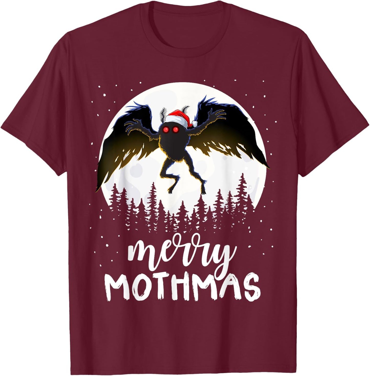 Christmas Mothman Merry Mothmas Creepy Folklore Cryptid Xmas T-Shirt - T-Shirt | Maroon