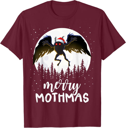 Christmas Mothman Merry Mothmas Creepy Folklore Cryptid Xmas T-Shirt - T-Shirt | Maroon