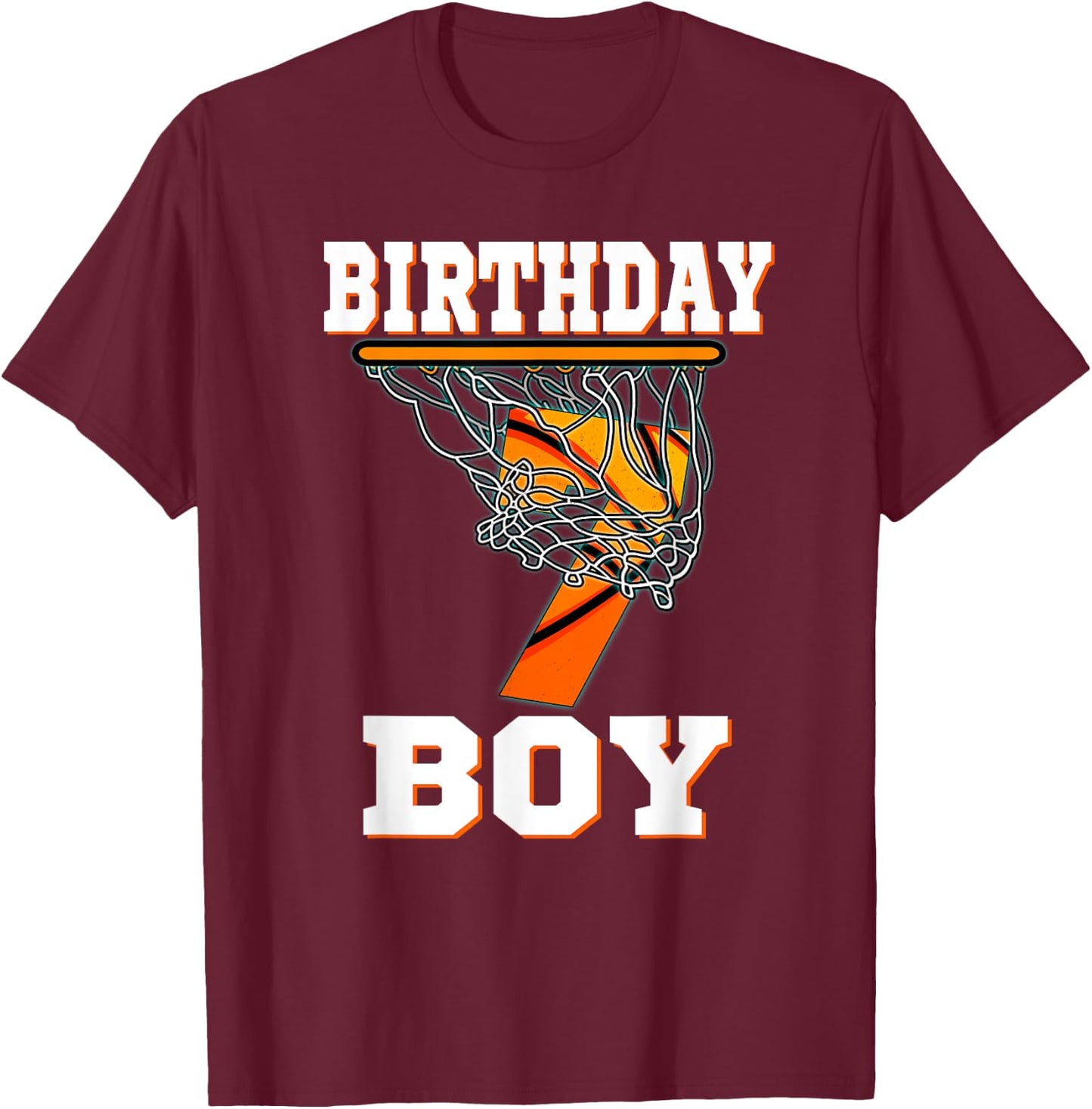 7 Years Old Basketball Boy 7th Birthday Party Celebration T-Shirt - T-Shirt | Maroon