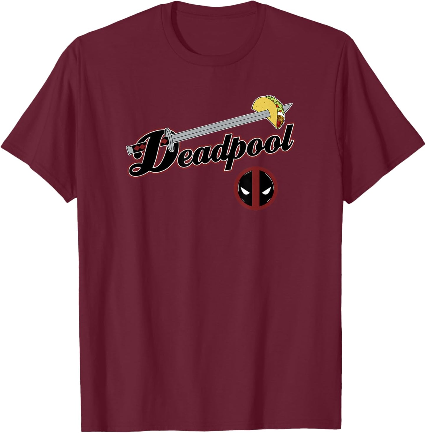Marvel Comics Retro Classic Deadpool Sword & Taco Logo T-Shirt - T-Shirt | Maroon