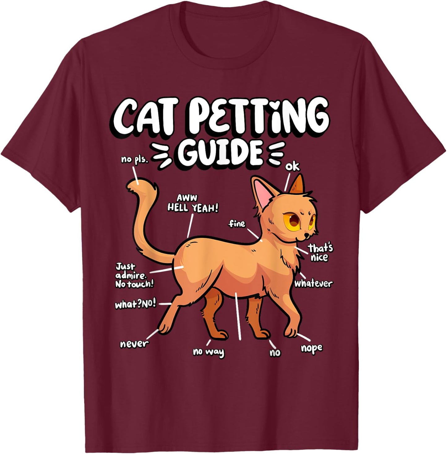 Cat Petting Guide Fluffy Kitten Animal Friend Cute Cat T-Shirt - T-Shirt | Maroon
