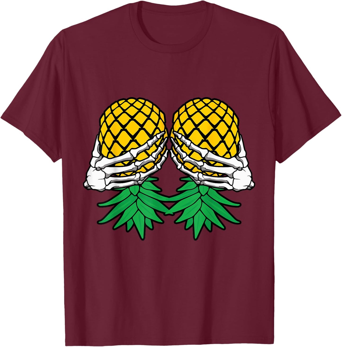 Halloween Boob Upside Down Pineapple Swinger Skeleton Hand T-Shirt - T-Shirt | Maroon
