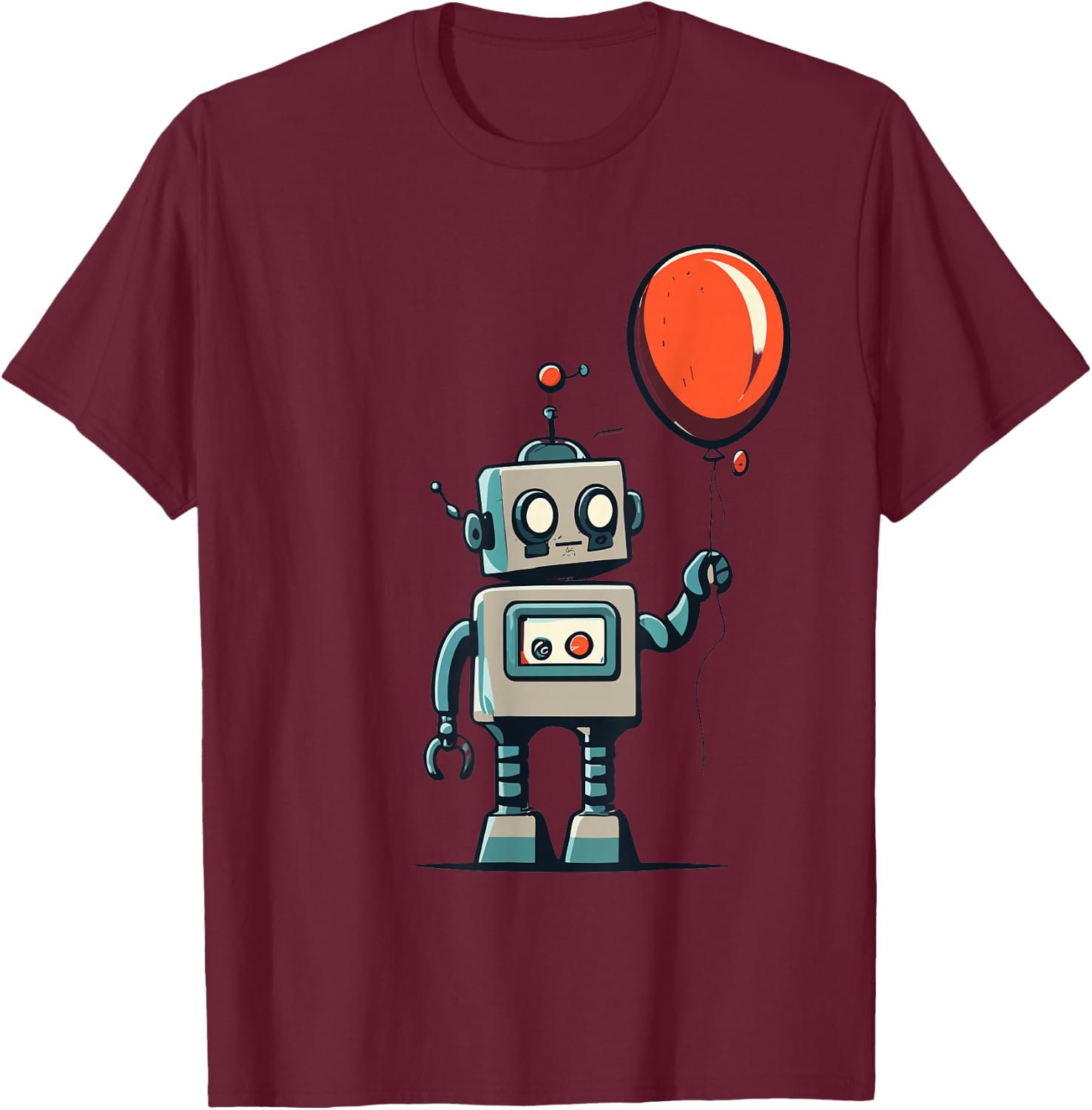 Cute Retro Robot Holding Balloon For Kids And Robot Lovers T-Shirt - T-Shirt | Maroon