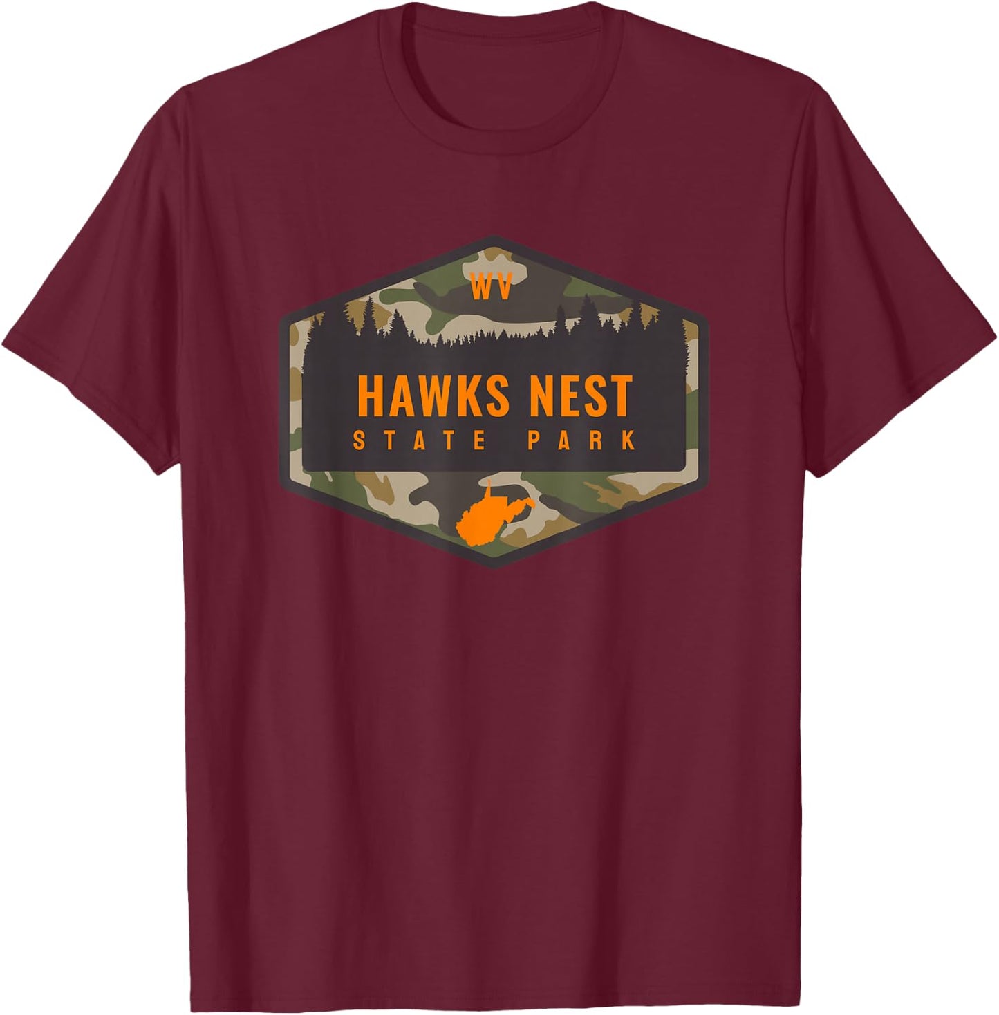 Hawks Nest State Park West Virginia WV Camouflage Vacation T-Shirt - T-Shirt | Maroon