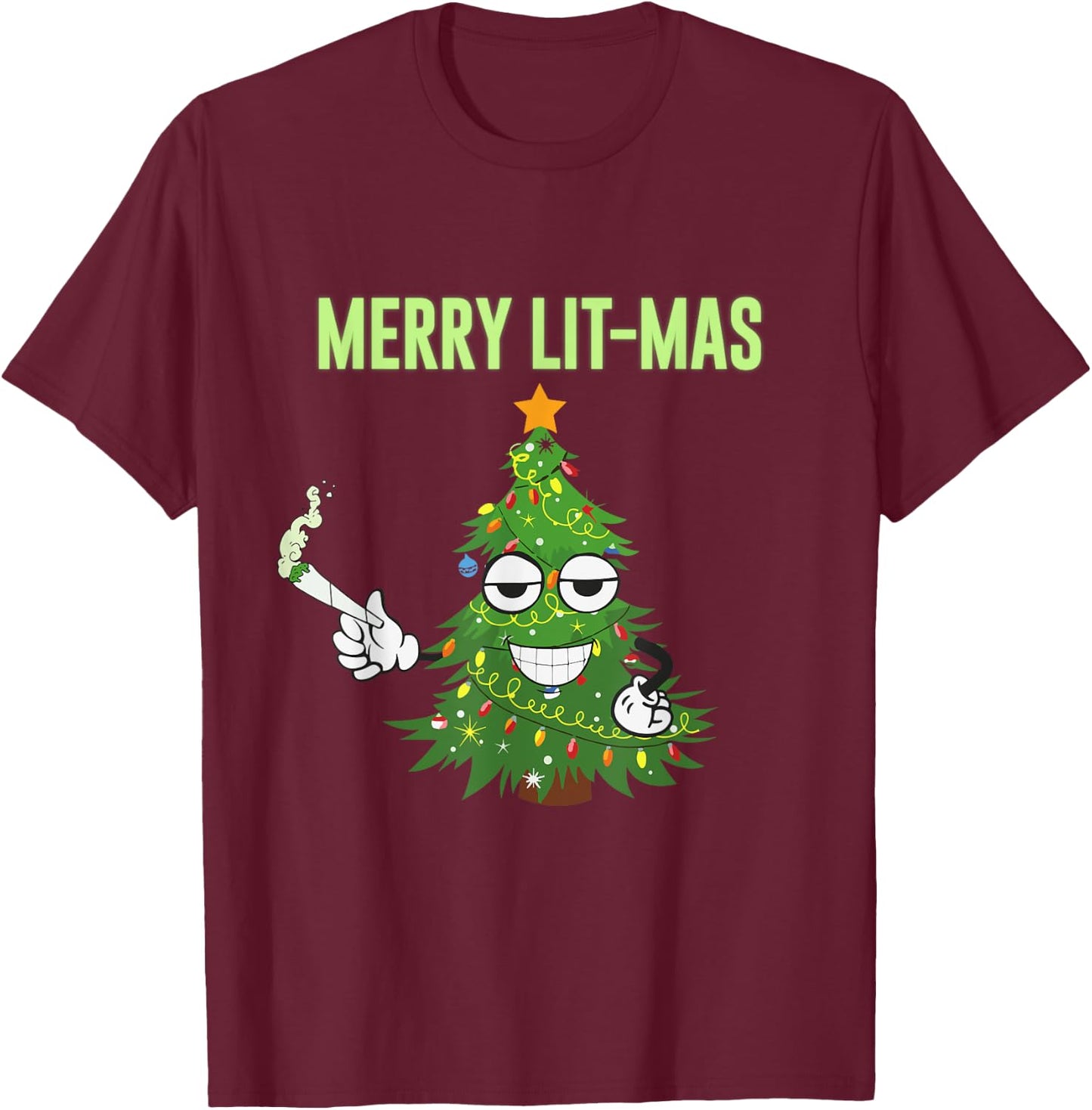 Merry Lit-Mas Christmas Trees Lights Funny Couples Matching T-Shirt - T-Shirt | Maroon