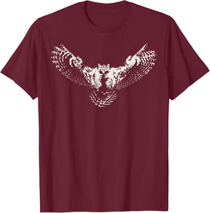 Great Horned Owl Graphic Art–WHITE graphic T-Shirt - T-Shirt | Maroon