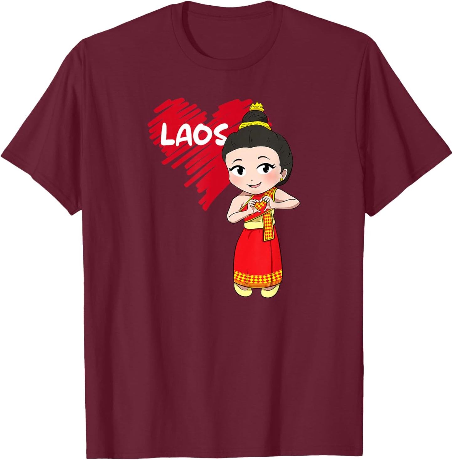 Laos Lao Sinh Girl Heart Laotian T-Shirt - T-Shirt | Maroon
