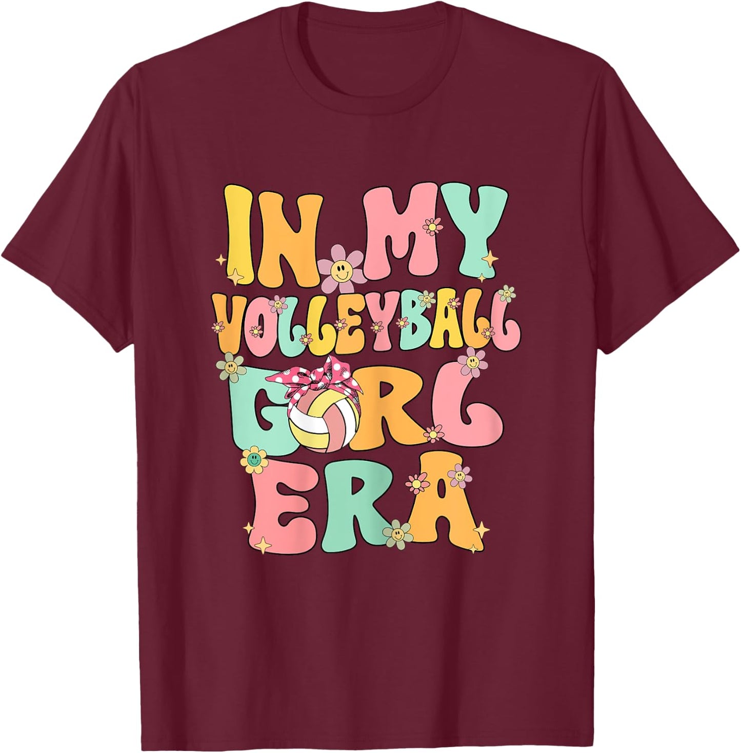 In My Volleyball Girl Era Retro Groovy Volleyball Girl Funny T-Shirt - T-Shirt | Maroon