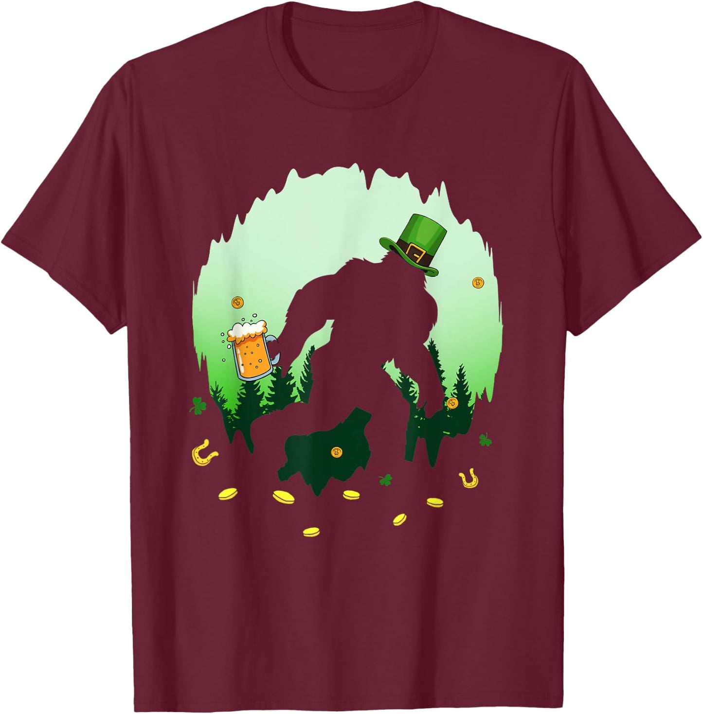 Bigfoot Irish Drinking Beer St Patrick's Day Sasquatch T-Shirt - T-Shirt | Maroon