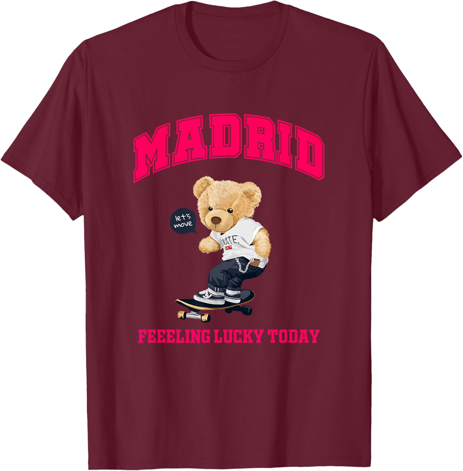 Cool Madrid Spain Teddy Bear Illustration Graphic Cartoon T-Shirt - T-Shirt | Maroon