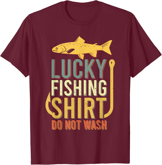 Lucky Fishing-Shirt Youth Kids Boys Trout Funny T-Shirt - T-Shirt | Maroon