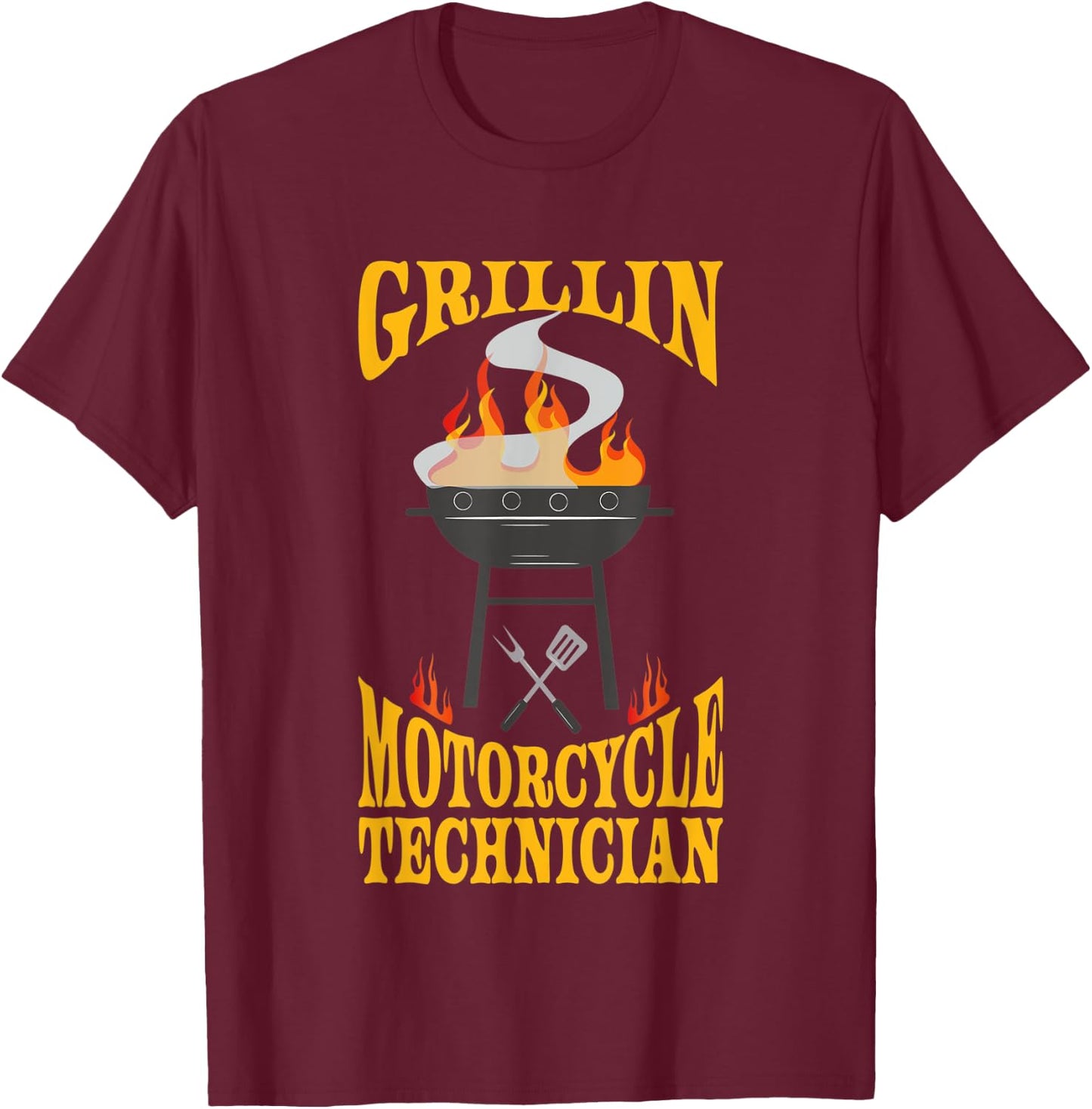 Motorcycle Technician BBQ Grill Smoker & Barbecue Chef T-Shirt - T-Shirt | Maroon