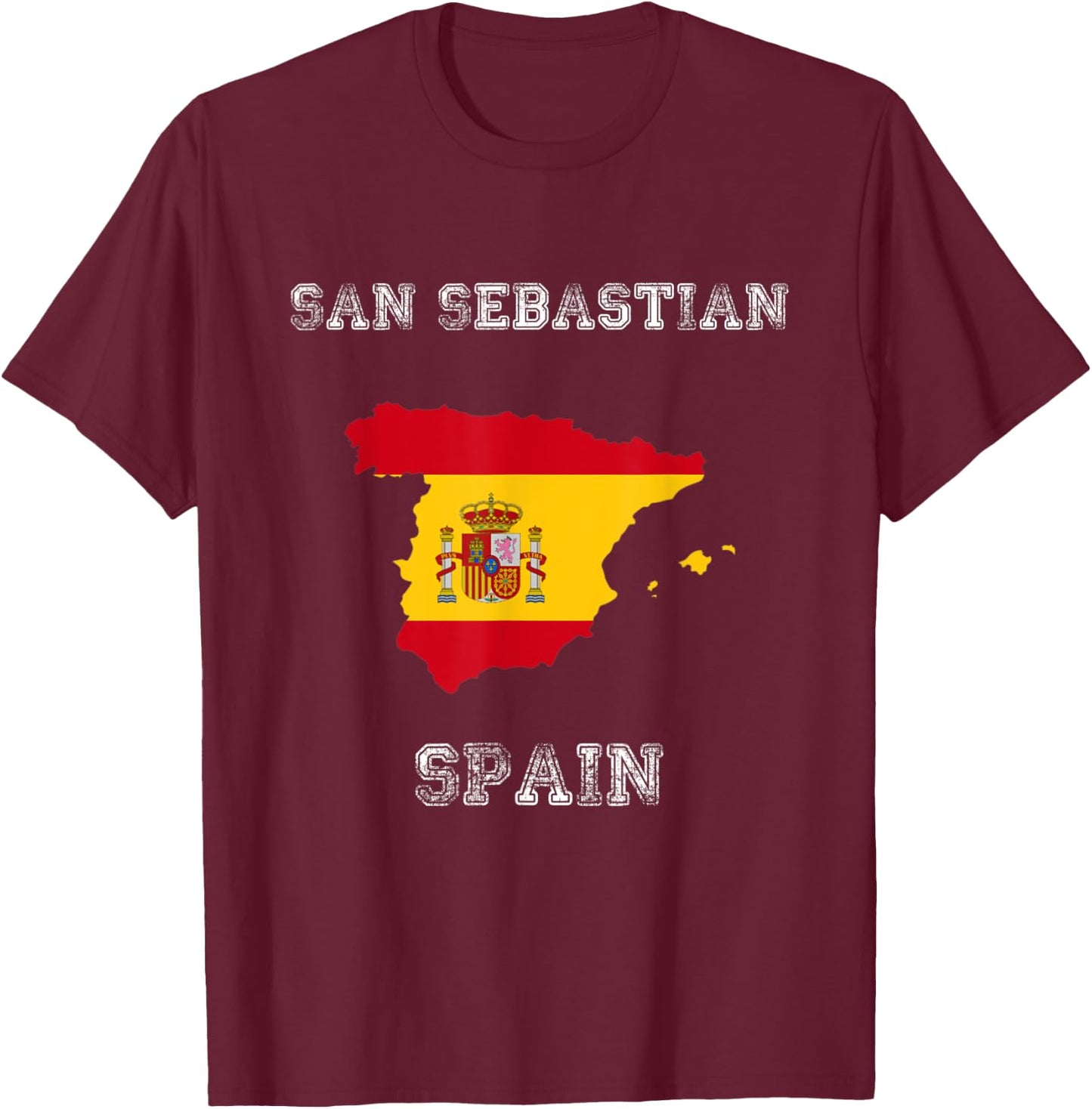 Retro San Sebastian Spain Distressed Spain Flag T-Shirt - T-Shirt | Maroon