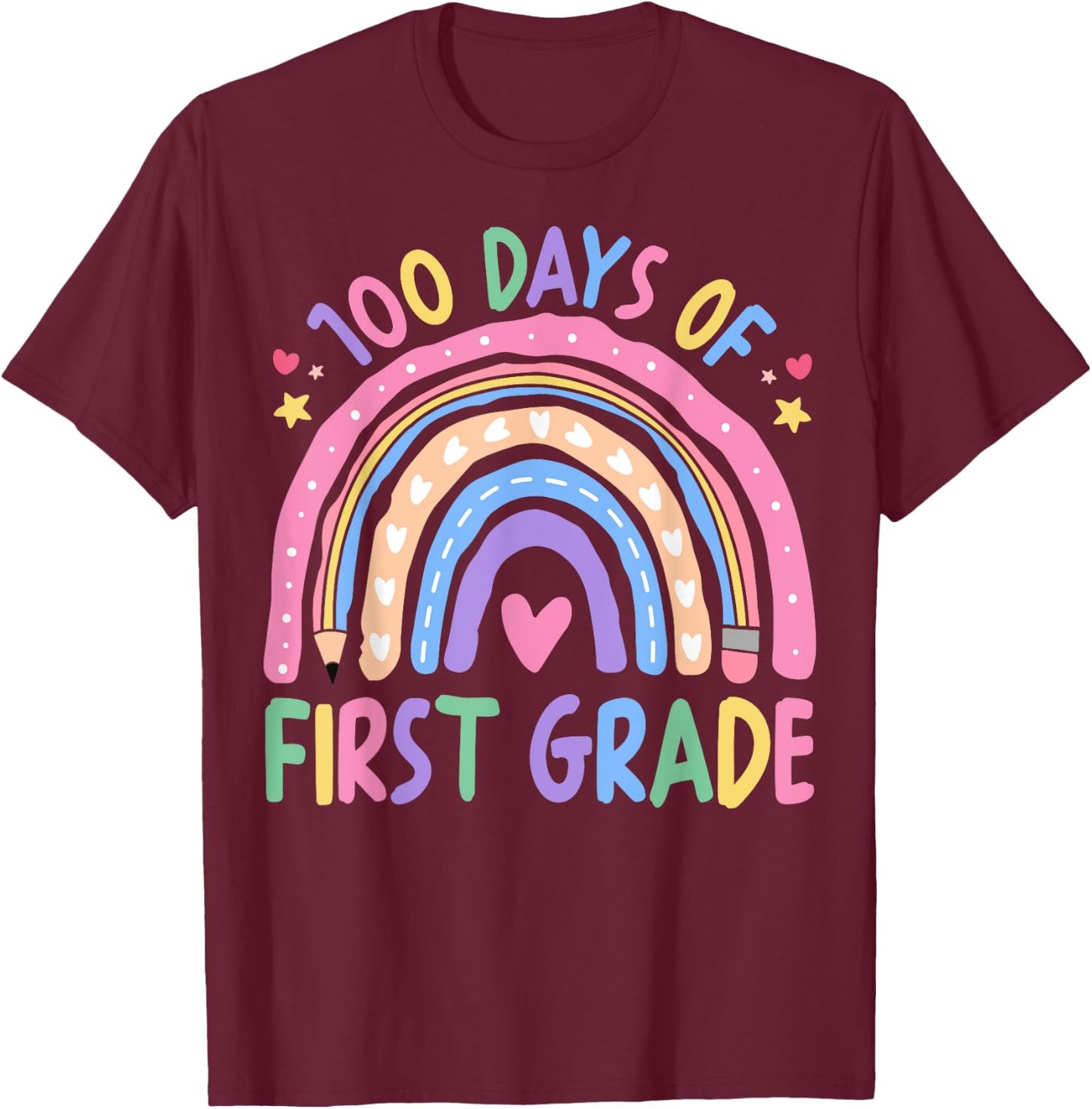 Happy 100th Day of 1st Grade Teacher Kids 100 Days Smarter T-Shirt - T-Shirt | Maroon