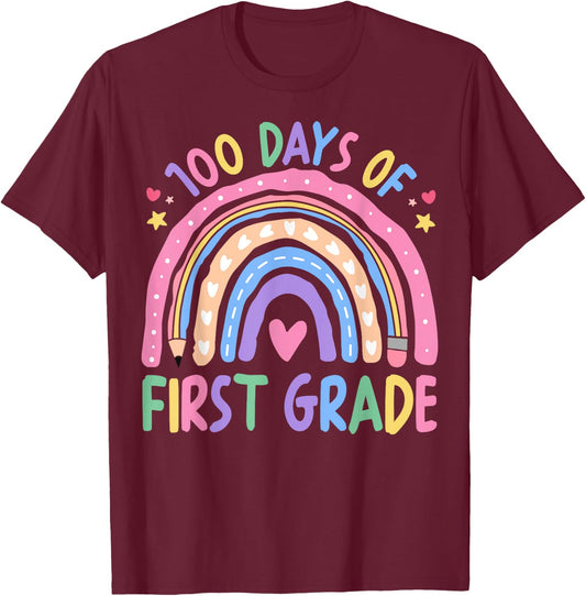 Happy 100th Day of 1st Grade Teacher Kids 100 Days Smarter T-Shirt - T-Shirt | Maroon