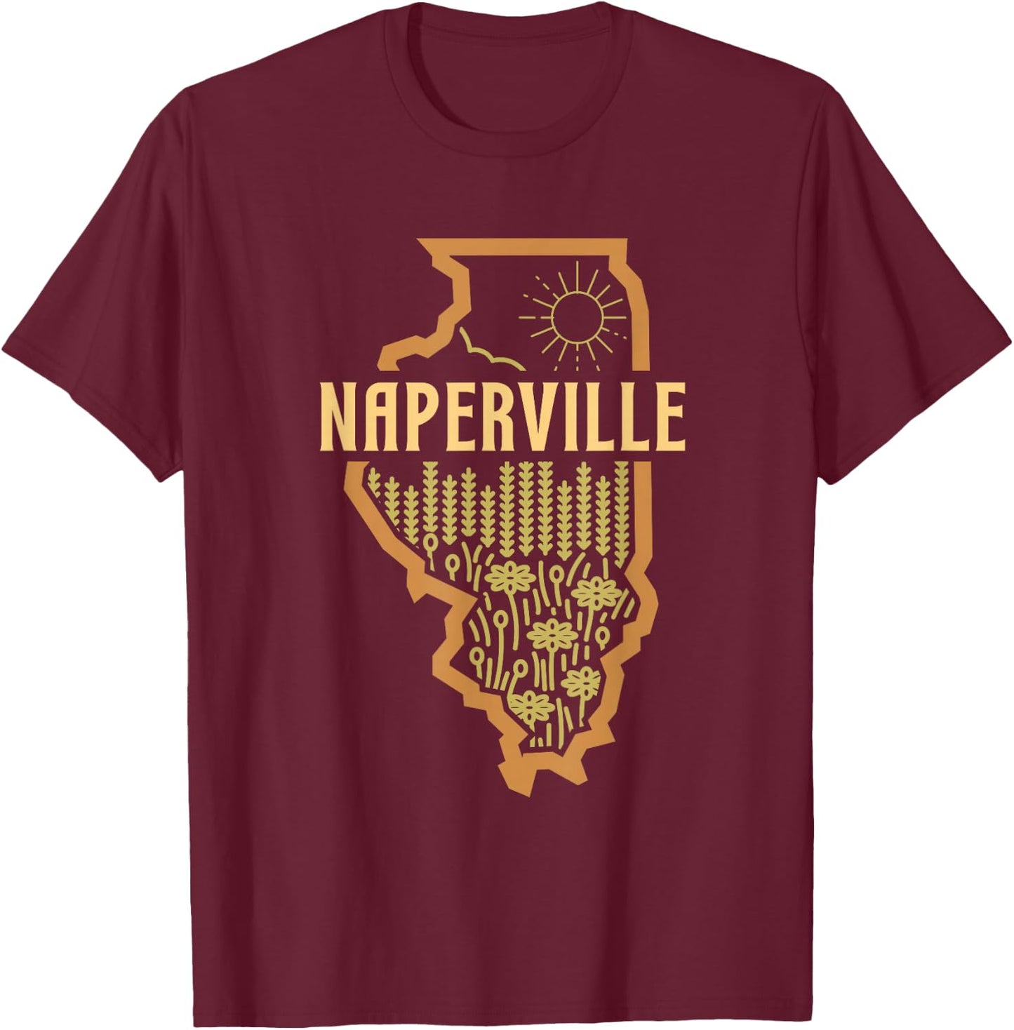 Naperville Illinois (IL) Prairie Landscape Graphic T-Shirt - T-Shirt | Maroon