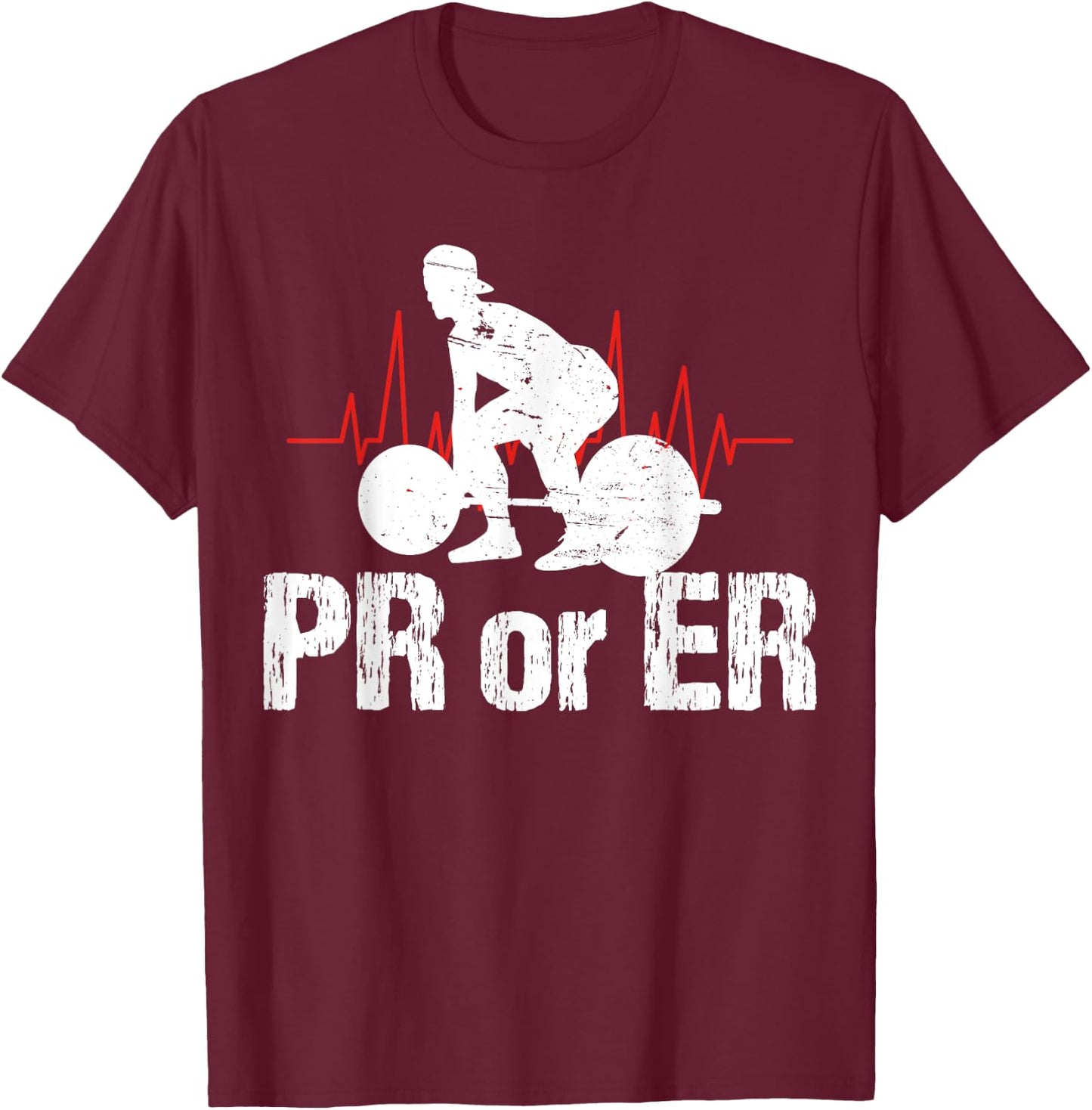 PR Or ER Funny Weightlifting Bodybuilding Apparel Vintage T-Shirt - T-Shirt | Maroon