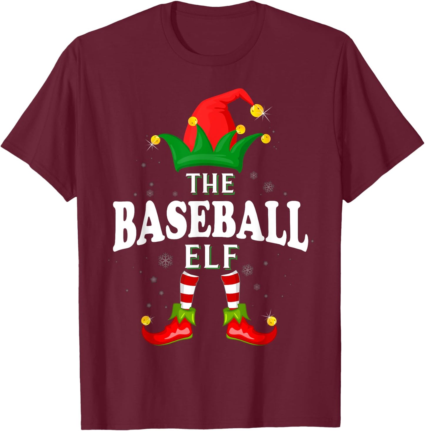 Xmas Baseball Elf Family Matching Christmas Pajama T-Shirt - T-Shirt | Maroon