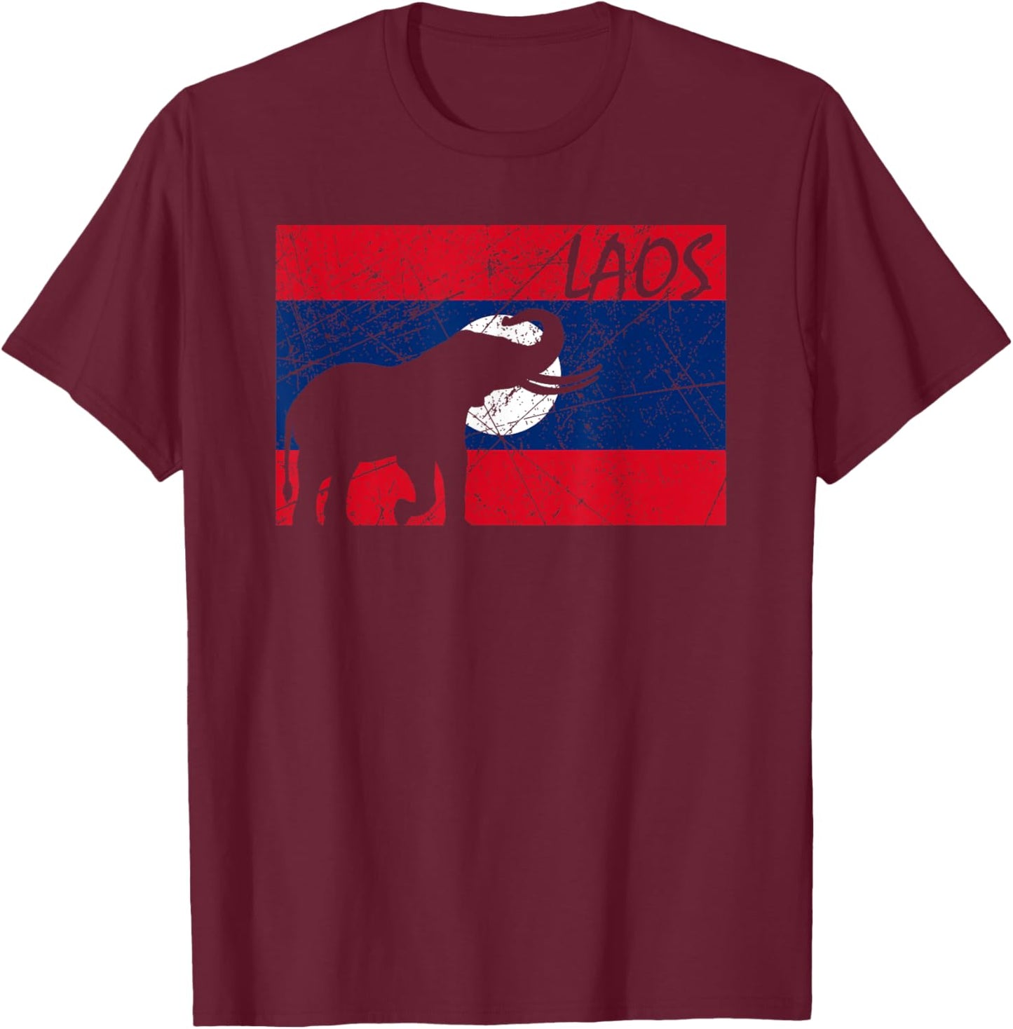 Laos Lao Laotian Proud Wild Elephants Former National Flag T-Shirt - T-Shirt | Maroon