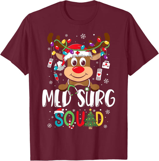 Med Surg Squad Reindeer Stethoscope Nurse Christmas T-Shirt - T-Shirt | Maroon