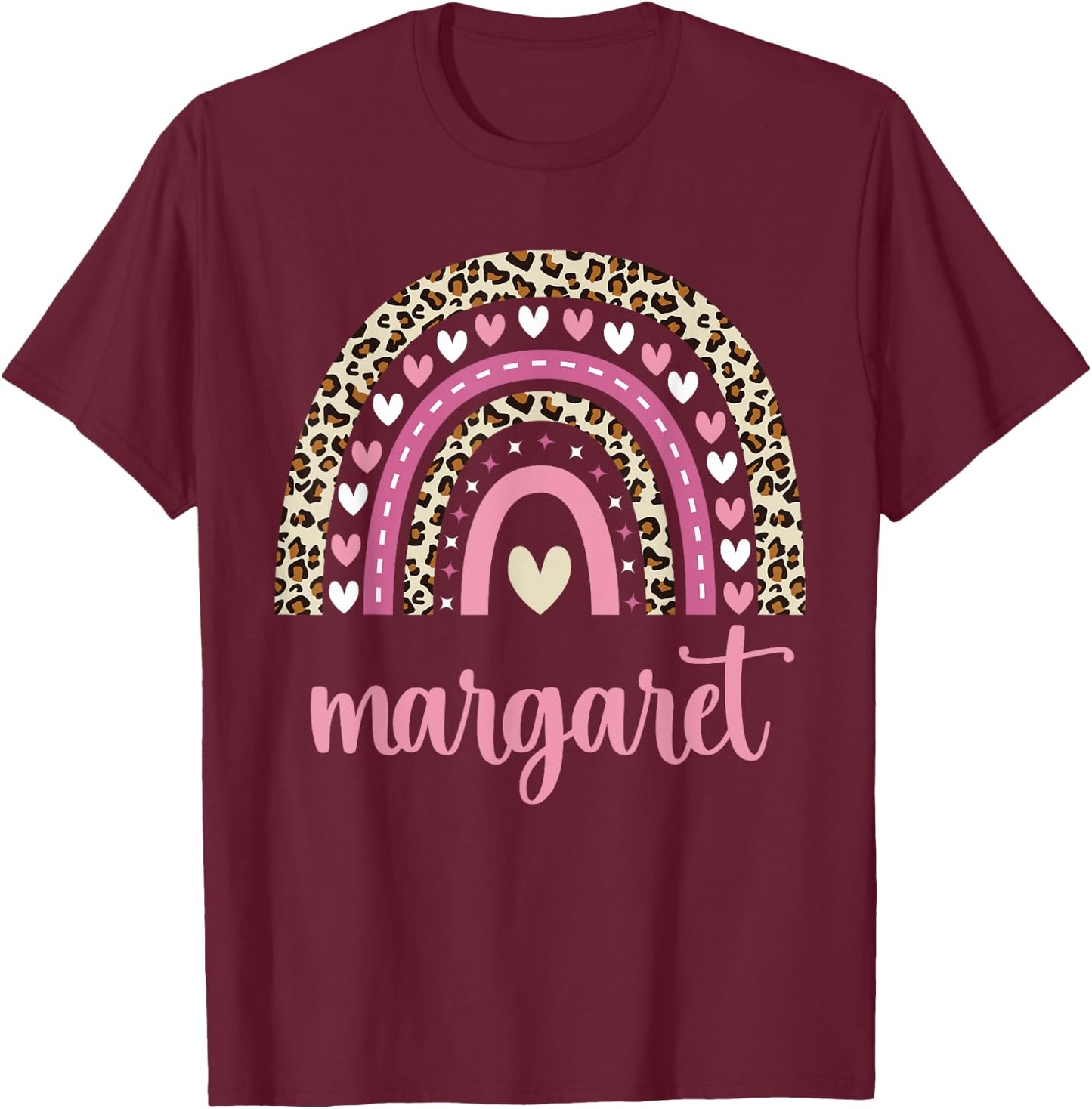 Margaret Rainbow Leopard Personalized Margaret Birthday T-Shirt - T-Shirt | Maroon